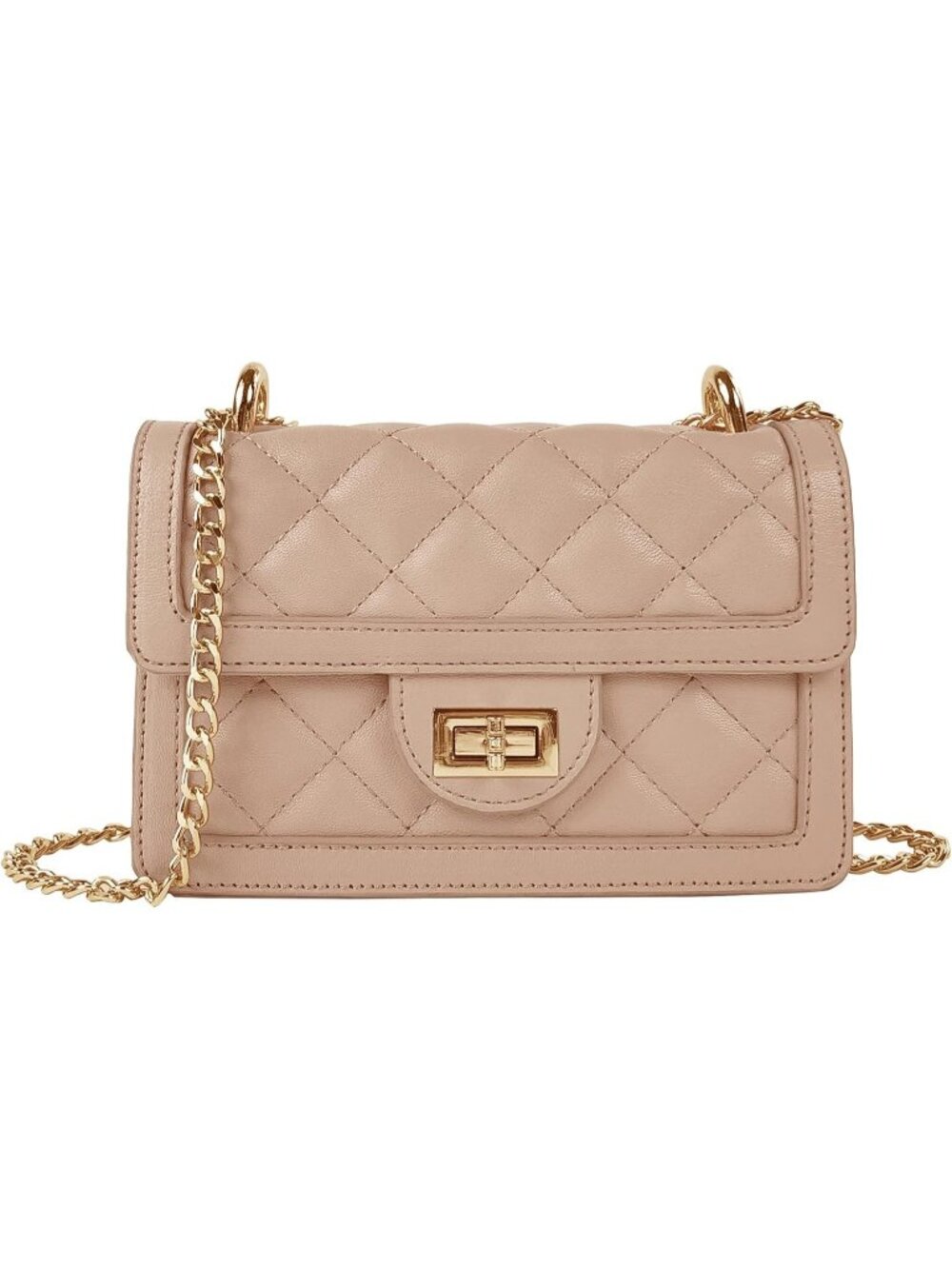 Women's Nude Small Quilted Imported Cross Body Mini Shoulder Bag Purse